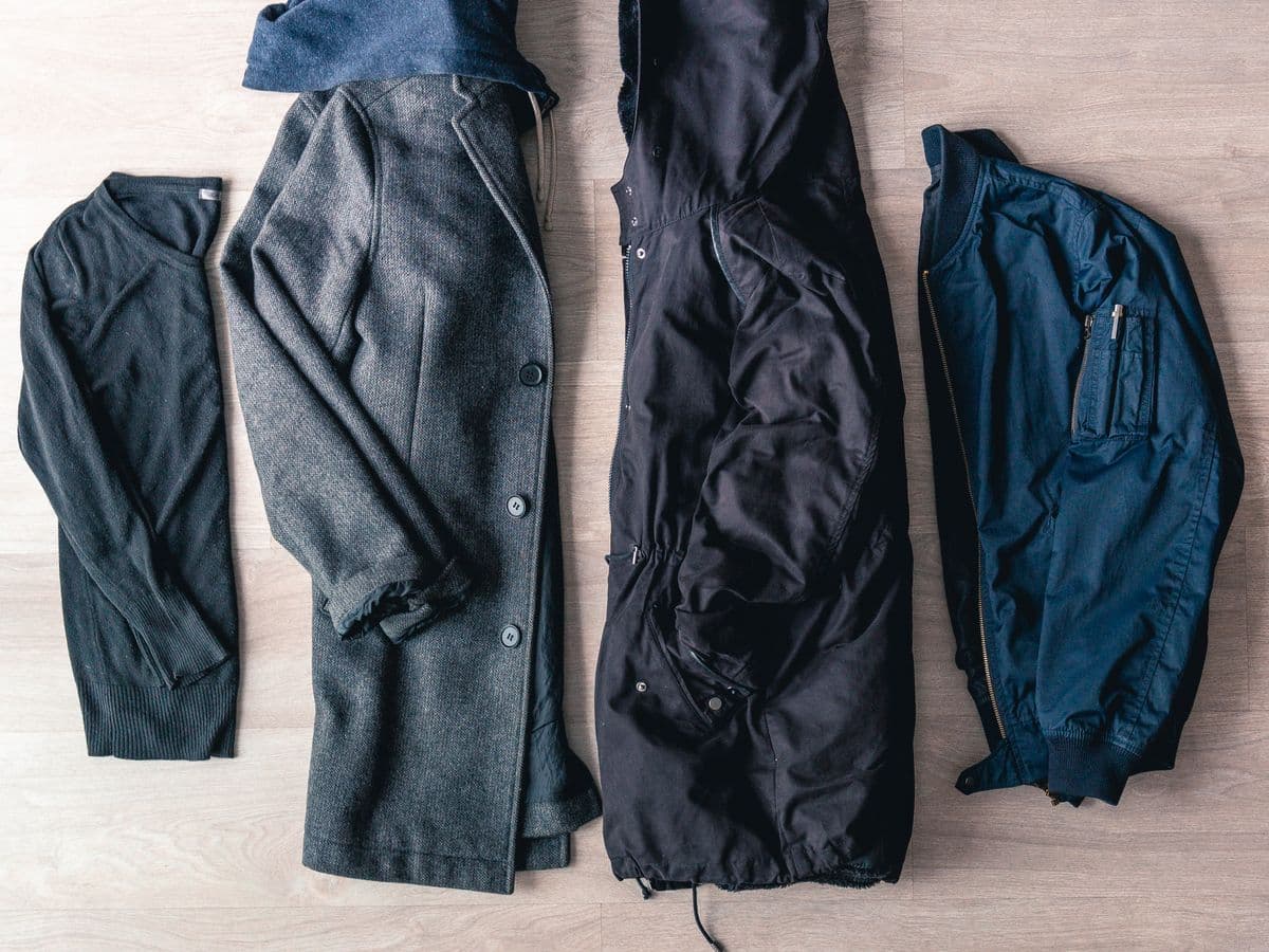 Jackets laid out for a product shoot